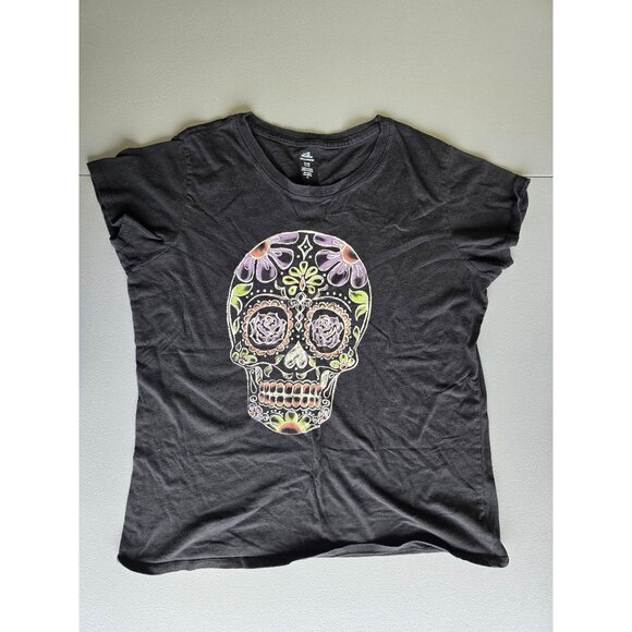 Celebrate Halloween Tops - Celebrate Halloween Womens Graphic T-Shirt Black XL Cotton Sugar Skull Design